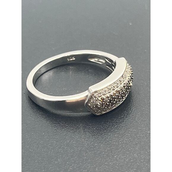 D’Joy Sterling Silver Rhodium Black Clear Pave Diamond Bar Band Ring Sz 9.25 - Picture 7 of 8